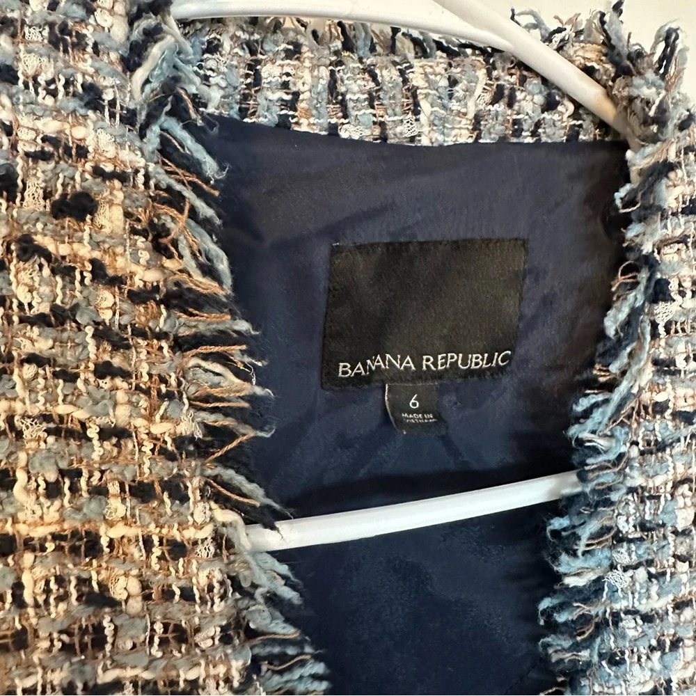 Banana Republic Collarless Metallic Tweed Blazer in Coastal Blue Size 6 💙🩵🤍 - Picture 5 of 13